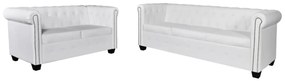 vidaXL Καναπέδες Chesterfield Διθέσιος + Τριθέσιος Λευκό Συνθ. Δέρμα