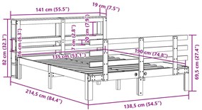 Πλαίσιο Κρεβατιού Κεφαλάρι Καφέ Κεριού 135x190 εκ. Μασίφ Πεύκο - Καφέ