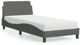 vidaXL Κρεβάτι με Στρώμα Σκούρο Γκρι 90x200 εκ. Υφασμάτινο