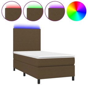 vidaXL Κρεβάτι Boxspring με Στρώμα &amp; LED Σκ.Καφέ 90x190 εκ. Υφασμάτινο
