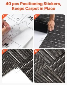 VEVOR Carpet Tiles Reusable 610x610 mm, 24 PCS Modular Carpet Square Rug, Commercial Floor Soft Padded for Seamless Cover 8.9㎡, Easy DIY Replacement for Living Room Bedroom Office Indoor, Gray