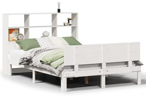 Κρεβάτι Βιβλιοθήκη Χωρίς Στρώμα Λευκό 135x190 εκ Μασίφ Πεύκο - Λευκό