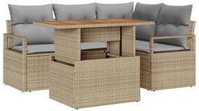 vidaXL Σετ Καναπέ Κήπου με αποθήκευση 5 pcs Μπεζ Πολυ ράταν