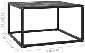 vidaXL Τραπεζάκι Σαλονιού Μαύρο 60x60x35 εκ. Μαύρο Γυαλί Όψη Μαρμάρου