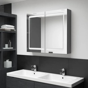 vidaXL Καθρέφτης Μπάνιου με Ντουλάπι &amp; LED Γκρι 80x12x68 εκ.