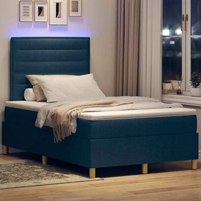vidaXL LED Κρεβάτι με βάθρο με στρώμα Μπλε 120 x 200 cm ύφασμα