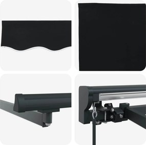 vidaXL Χειροκίνητο πλαίσιο τέντας με LED Μαύρο 4 x 3 μ