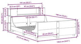 Σκελετός Κρεβατιού Χωρίς Στρώμα 135x190 εκ Μασίφ Ξύλο Πεύκου - Καφέ