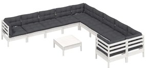 vidaXL Σαλόνι Κήπου Σετ 11 Τεμαχίων Λευκό από Ξύλο Πεύκου με Μαξιλάρια