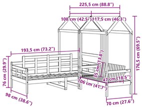 Κρεβάτι Πάγκος Σετ με Οροφή Λευκό 90x190 εκ. Μασίφ Ξύλο Πεύκου - Λευκό