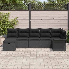 vidaXL Σετ Καναπέ Κήπου με μαξιλάρι 7 pcs Μαύρο Πολυ ράταν