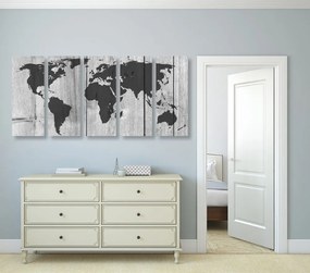 Εικόνα 5 τμημάτων ασπρόμαυρος χάρτης σε ξύλινο φόντο - 200x100