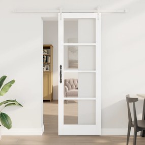 vidaXL Συρόμενη Πόρτα με Σετ Υλικών Λευκή 73.5x211 cm Στερεό Ξύλο Πεύκο