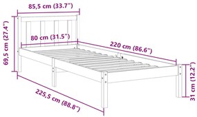 Πλαίσιο Κρεβατιού Μακρύ Χωρ. Στρώμα Λευκό 80x220 εκ Μασίφ Πεύκο - Λευκό