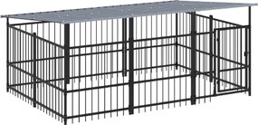 vidaXL Υπαίθριο Κλουβί Σκύλων με Οροφή από Χάλυβα 5,63 μ²