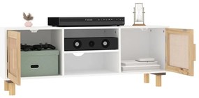 vidaXL Έπιπλο Τηλεόρασης Λευκό 105x30x40 εκ Μασίφ Πεύκο &amp; Φυσικό Ρατάν