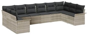 vidaXL Σετ Καναπέ Κήπου με μαξιλάρι 10 pcs Ανοιχτό γκρι Πολυ ράταν