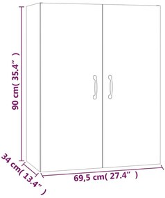 Ντουλάπι Κρεμαστό Γυαλ. Λευκό 69,5x34x90 εκ. Επεξεργασμένο Ξύλο - Λευκό