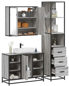 vidaXL Σετ Επίπλων Μπάνιου 3 Τεμαχίων Γκρι Sonoma Επεξεργασμένο Ξύλο
