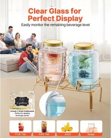 VEVOR Drink Dispenser 8L Beverage Dispenser for Parties Glass with Stand 2PCS