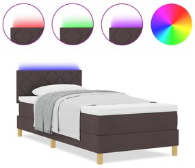 vidaXL Κρεβάτι με Ελατήριο με Στρώμα & LED Σκούρο Καφέ 90x200 εκ. Ύφασμα