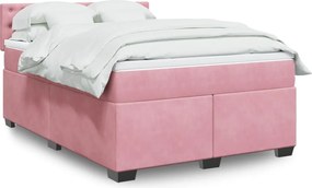 vidaXL Κρεβάτι Boxspring με Στρώμα Ροζ 140x200 εκ. Βελούδινο
