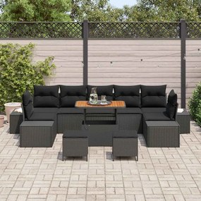vidaXL Σετ Καναπέ Κήπου με μαξιλάρι 10 pcs Μαύρο Πολυ ράταν