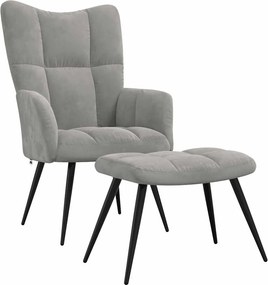 vidaXL Πολυθρόνα Relax Ανοιχτό Γκρι Βελούδινη με Σκαμπό