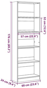 Βιβλιοθήκη Γκρι Σκυροδέματος 60x24x176 εκ. Επεξεργ. Ξύλο - Γκρι