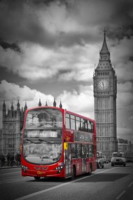 Φωτογραφία Τέχνης LONDON Houses Of Parliament & Red Bus, Melanie Viola, (26.7 x 40 cm)