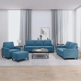vidaXL Σετ Σαλονιού 4 Τεμαχίων Μπλε από Βελούδο με Μαξιλάρια