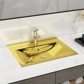 Νιπτήρας με Οπή Υπερχείλισης Χρυσός 60 x 46 x 16 εκ. Κεραμικός