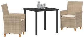 vidaXL 3 Piece Καθιστικό Κήπου με Μαξιλάρια Μπεζ Πολυ Ράταν