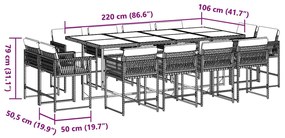 vidaXL Σετ Τραπεζαρίας Κήπου 13 τεμ. Καφέ από Συνθ. Ρατάν με Μαξιλάρια