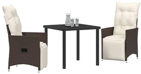 vidaXL Σέτ φαγητού για κήπο με μαξιλάρι 3 pcs Καφέ Πολυ ράταν