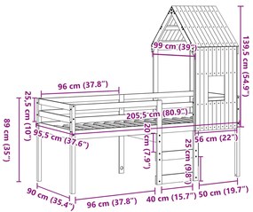 Κρεβάτι Υπερυψωμένο με Οροφή 90x200 εκ από Μασίφ Ξύλο Πεύκου - Καφέ