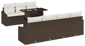vidaXL Set Καναπέ Κήπου 8 Τεμαχίων με Μαξιλάρια Καφέ Ρατάν