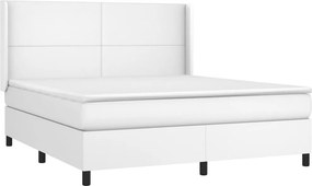 vidaXL Κρεβάτι Boxspring με Στρώμα &amp; LED Λευκό 180x200 εκ. Συνθ. Δέρμα