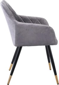 RENA Πολυθρόνα Μέταλλο Βαφή Μαύρο, Ύφασμα Velure, Απόχρωση Γκρι   2τμχ