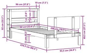 Πλαίσιο Κρεβατιού με Κεφαλάρι 90x200 εκ. από Μασίφ Ξύλο Πεύκου - Καφέ