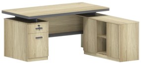 Γραφείο επαγγελματικό Lotus  με δεξιά γωνία σε φυσική-ανθρακί απόχρωση  200x160x76εκ