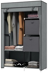 HOMCOM Υφασμάτινη ντουλάπα πτυσσόμενη ντουλάπα, 1 ράβδος ρούχων, 6 ράφια, 102 x 42,5 x 162,5 cm, Γκρι