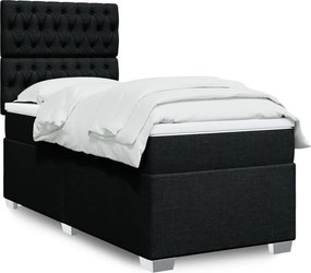 vidaXL Κρεβάτι Boxspring με Στρώμα Μαύρο 90x190 εκ.Υφασμάτινο