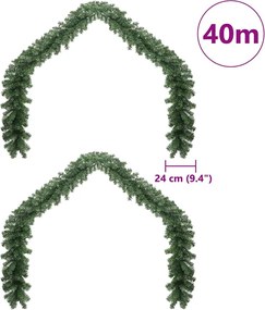 vidaXL Χριστουγεννιάτικη στεφάνη 2 pcs Πράσινο 20 m PVC