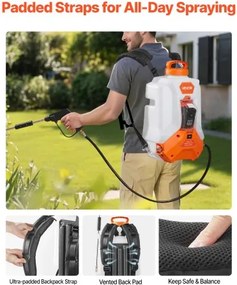 VEVOR 4 Gal Battery Powered Backpack Sprayer 0-90 PSI 4H Runtime for Yard Lawn