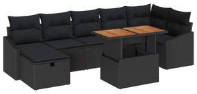 vidaXL 8 Τεμαχίων Σετ Καναπέ Κήπου με Μαξιλάρια Μαύρα Πολυ Ρατάν