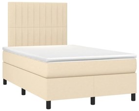 vidaXL Κρεβάτι Boxspring με Στρώμα &amp; LED Κρεμ 120x200 εκ. Υφασμάτινο