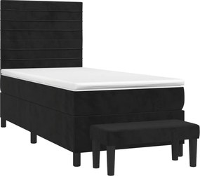 vidaXL Κρεβάτι Boxspring με Στρώμα Μαύρο 100x200 εκ. Βελούδινο