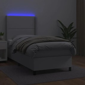 vidaXL Κρεβάτι Boxspring με Στρώμα & LED Λευκό 90x190 εκ. Συνθ. Δέρμα