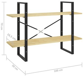 Βιβλιοθήκη με 2 Ράφια από Μασίφ Ξύλο Πεύκου 100x30x70 εκ. - Καφέ